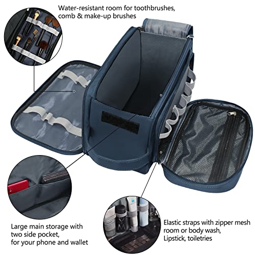 Buruis Extra Large Toiletry Bag for Men, Travel Toiletry Organizer Dopp Kit Water-resistant Shaving Bags, PU Leather Cosmetic Bathroom Shower Bag for Toiletries, Grooming, Accessories (Blue) - Image 4
