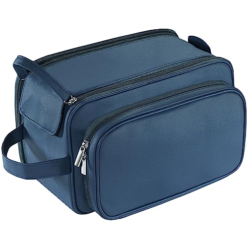 Buruis Extra Large Toiletry Bag for Men, Travel Toiletry Organizer Dopp Kit Water-resistant Shaving Bags, PU Leather Cosmetic Bathroom Shower Bag for Toiletries, Grooming, Accessories (Blue) - Image 1