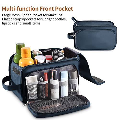 Buruis Extra Large Toiletry Bag for Men, Travel Toiletry Organizer Dopp Kit Water-resistant Shaving Bags, PU Leather Cosmetic Bathroom Shower Bag for Toiletries, Grooming, Accessories (Blue) - Image 2