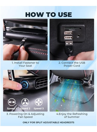 مروحة تبريد مقعد السيارة USB بثلاث سرعات قابلة للتعديل، مروحة هواء لمقعد الخلفي ومسند الرأس، مروحة سيارة هادئة محمولة للـ SUV والشاحنات والسفر الصيفي - view 4