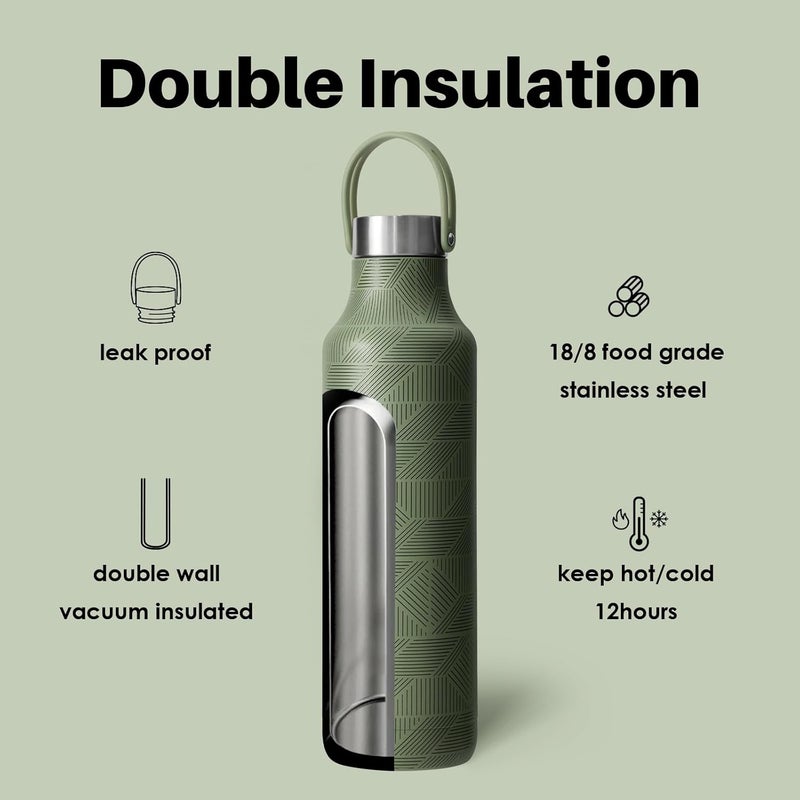 bottle bottle Bottlebottle 600Ml Vacuum Flask Stainless Steel Cow Flask Bpa Free Leak Proof Double Wall For Carbonated Drinks Thermal Bottle For School Office Outdoor (Green) - Image 2