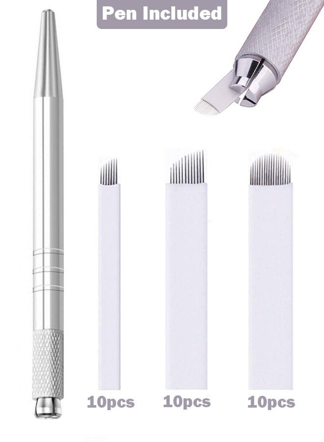 Generic 30pcs Microblading Needles Shape of 7 Pins 12 Pins U18 Pins and Microblade Pen Permanent Makeup Manual Eyebrow Tattoo Needle Assorted Microblading Blades Kits  - Image 1