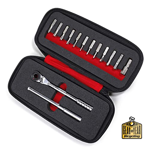 Prestacycle Pro Ratcheting THandle Tool Set HeavyDuty 60 Nm THandle Ratchet with 12Piece 14 Hex Bit Set Portable T Handle Screwdriver Set with Neoprene Case for Bike Repair Maintenance - Image 1