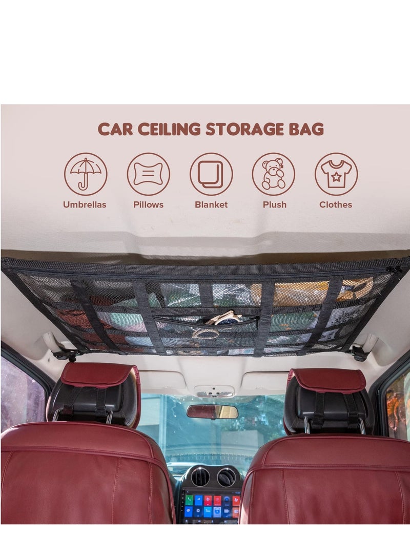 Upgrade Car Ceiling Cargo Net Pocket 31.5x21.6 Strengthen Load-Bearing and Droop Less Double-Layer Mesh Roof Storage Organizer Truck SUV Travel Long Road Trip Camping Interior Accessories - Image 5