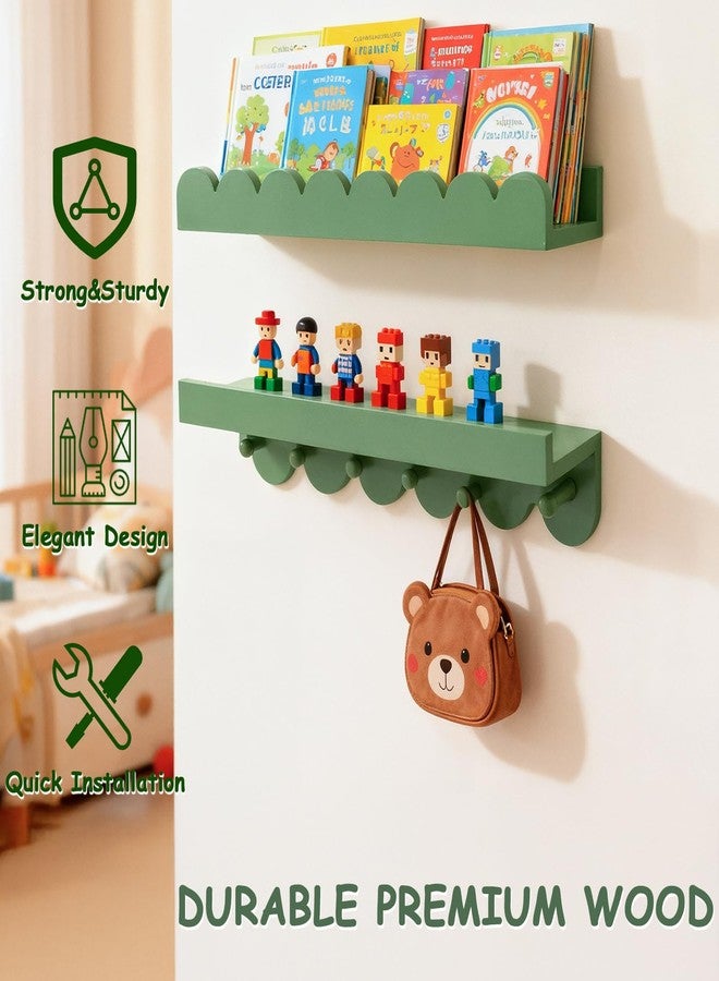 OurWarm Floating Book Shelves for Wall, 16 Inch Nursery Book Shelves Wall Shelves for Kids Room Set of 4, Wood Scalloped Bookshelf for Nursery Kids Bedroom Restroom Kitchen Living Room Decor - Image 5