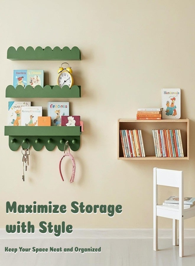 OurWarm Floating Book Shelves for Wall, 16 Inch Nursery Book Shelves Wall Shelves for Kids Room Set of 4, Wood Scalloped Bookshelf for Nursery Kids Bedroom Restroom Kitchen Living Room Decor - Image 3