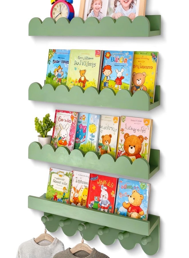 OurWarm Floating Book Shelves for Wall, 16 Inch Nursery Book Shelves Wall Shelves for Kids Room Set of 4, Wood Scalloped Bookshelf for Nursery Kids Bedroom Restroom Kitchen Living Room Decor - Image 1