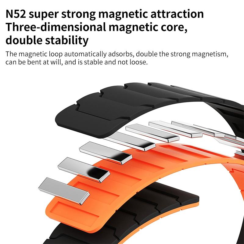 For Xiaomi Smart Band 9 Pro/8 Pro/Redmi Watch 5/4 Magnetic Silicone Watch Band(Grey Orange) - Image 5