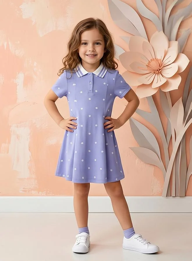 Babies & More Babies & More Toddler Girls Lilac Short Sleeve Collar Dress