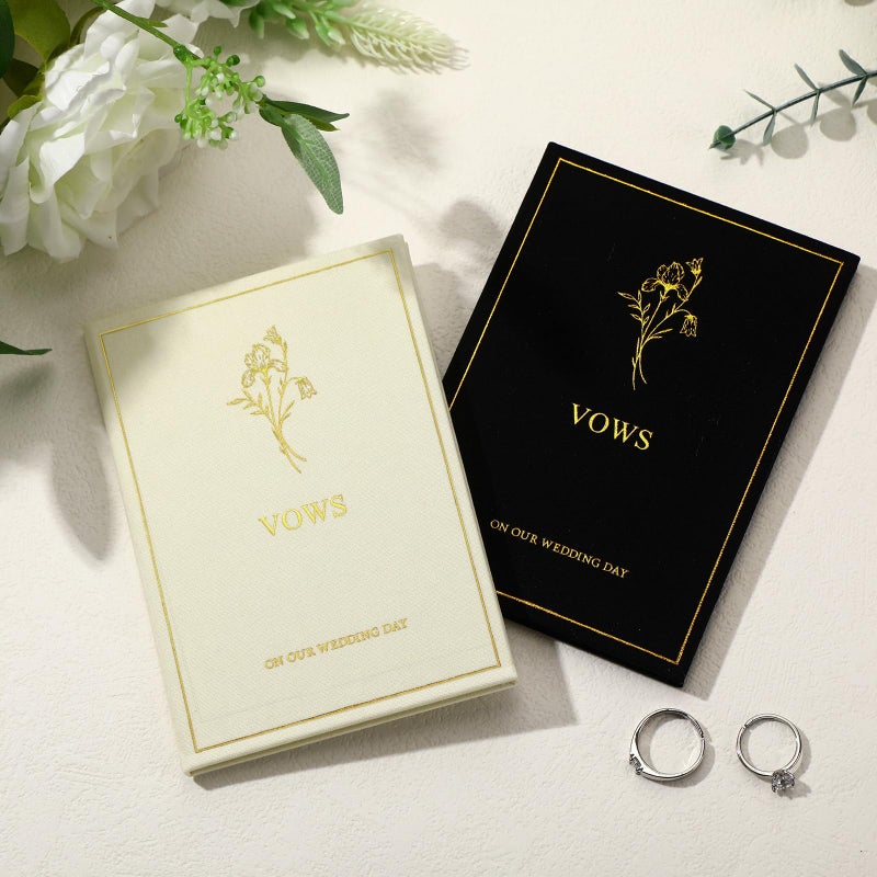 Engrowtic Set of 2 Wedding Vow Books His and Hers Vows on Our Wedding Day Notebooks with Gold Foil Fabric Cover 5.8"x 4.1" Bride and Groom Gift for Newly Engaged Couple, 60 Lined Pages (Black, White) - Image 1