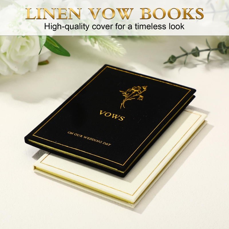 Engrowtic Set of 2 Wedding Vow Books His and Hers Vows on Our Wedding Day Notebooks with Gold Foil Fabric Cover 5.8"x 4.1" Bride and Groom Gift for Newly Engaged Couple, 60 Lined Pages (Black, White) - Image 4
