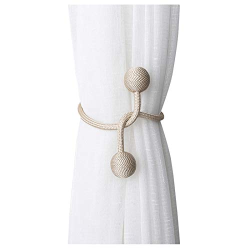 NYDECOR Curtain Tiebacks Drapery Holdbacks Window Drape Holder Weave Rope Clips for Home Office Blackout Sheer Panels, 1 Pair Beige - Image 1