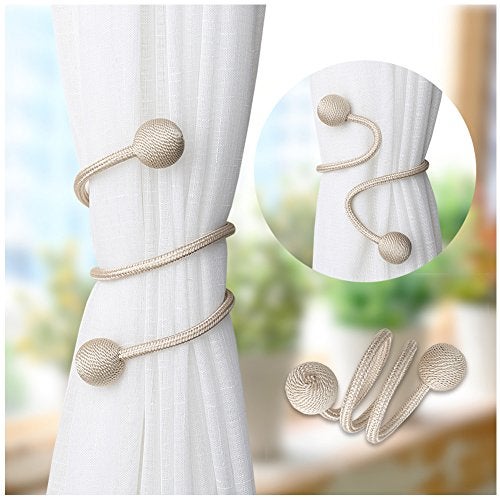 NYDECOR Curtain Tiebacks Drapery Holdbacks Window Drape Holder Weave Rope Clips for Home Office Blackout Sheer Panels, 1 Pair Beige - Image 2