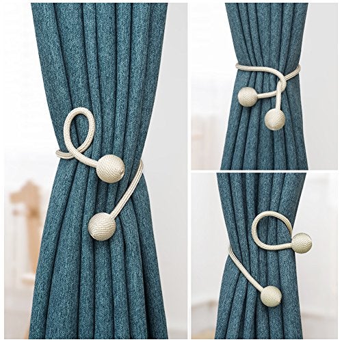 NYDECOR Curtain Tiebacks Drapery Holdbacks Window Drape Holder Weave Rope Clips for Home Office Blackout Sheer Panels, 1 Pair Beige - Image 3