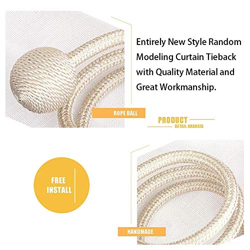 NYDECOR Curtain Tiebacks Drapery Holdbacks Window Drape Holder Weave Rope Clips for Home Office Blackout Sheer Panels, 1 Pair Beige - Image 4