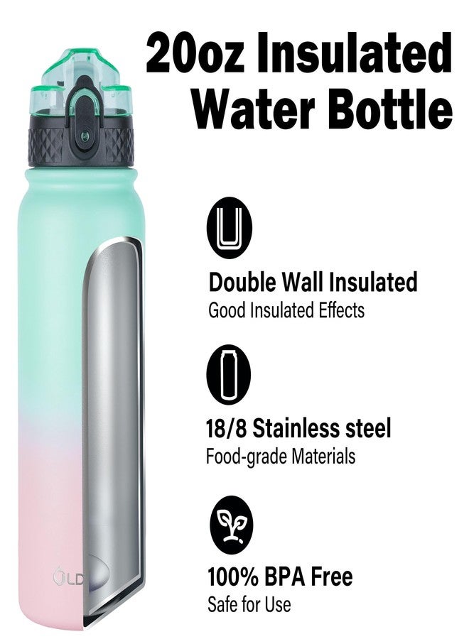 OLDLEY Insulated Water Bottle,20oz Stainless Steel Water Bottles with Straw/Chug/Carabiner 3 BPA Free Lids,10pcs Stickers Fruit Strainer, Double Wall Vacuum Wide Mouth Sports Water Bottle Sweat/Leak-Proof - Image 4