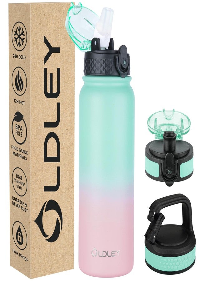 OLDLEY Insulated Water Bottle,20oz Stainless Steel Water Bottles with Straw/Chug/Carabiner 3 BPA Free Lids,10pcs Stickers Fruit Strainer, Double Wall Vacuum Wide Mouth Sports Water Bottle Sweat/Leak-Proof - Image 1