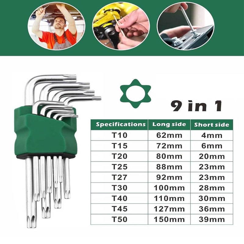 MLD MLD Allen Key Star Torx Set Short Arm Wrench Hex Keys 9 Pieces Size T10T50 TRKS105Steel Pack of1  - Image 3