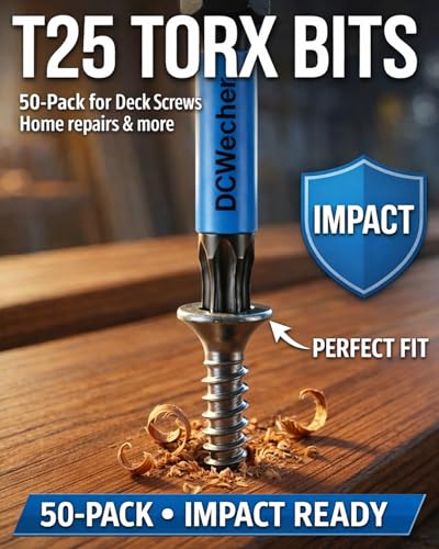 DCWecher 50-Pack T25 Torx Bits for Impact Driver, 2-In S2 Steel Magnetic Star Bits with 1/4” Hex Shank, Professional T 25 Torx Bit Set for Mechanics, DIY and Home Workshop - Image 3