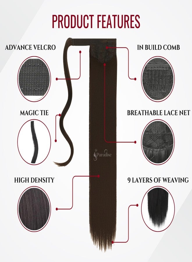 Paradise Paradise® 27 Inch Straight Wrap Around Ponytail Hair Extensions for Women & Girls Natural Looking Long Pony Tail Clip-in - Instant Volume & Length Dark Brown - Image 4
