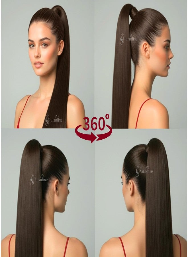 Paradise Paradise® 27 Inch Straight Wrap Around Ponytail Hair Extensions for Women & Girls Natural Looking Long Pony Tail Clip-in - Instant Volume & Length Dark Brown - Image 5