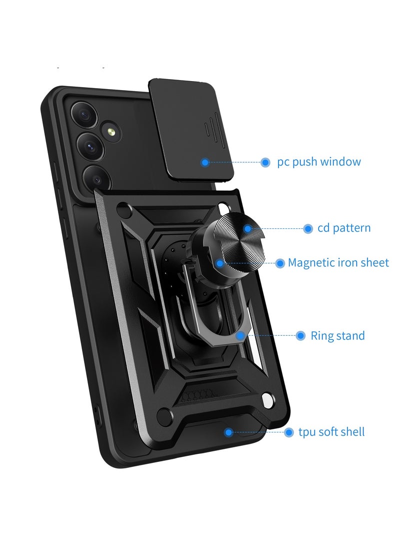 جراب حمايه ويندو مقاوم للصدمات وحمايه للكاميرا مزود بدبله معدنيه متوافق مع Samsung Galaxy A35 (اسود) - Image 2