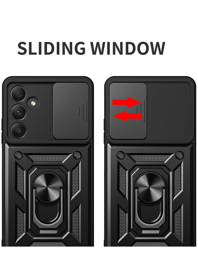 جراب حمايه ويندو مقاوم للصدمات وحمايه للكاميرا مزود بدبله معدنيه متوافق مع Samsung Galaxy A35 (اسود) - Image 3
