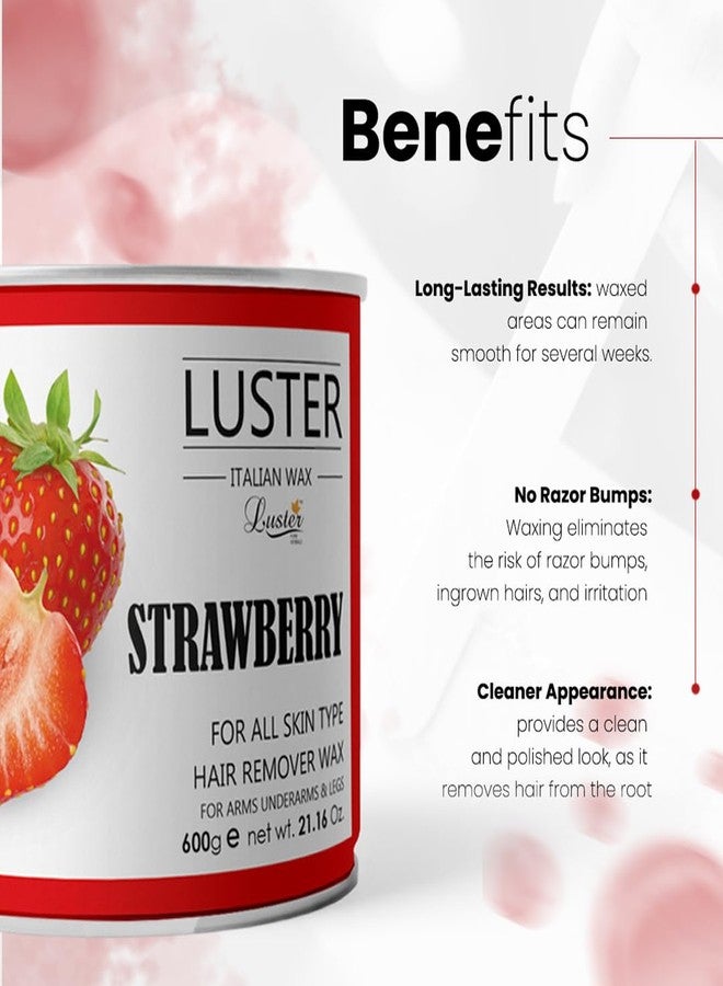 Luster Strawberry Hair Removal Hot Wax | De Tan Wax | Body, Face & Eyebrow | Underarm Wax | For All Types of Skin | Hair Removal Wax | Fragaria Ananassa (Strawberry) Fruit Extract | No Paraben Wax (600g) - Image 2