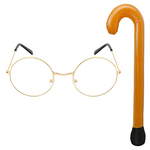 EBYTOP 100 Days Of School Old Man Costume for Kids Boys, 100th Day Dress up Accessories Grandpa Hat Glasses,Old Person Mustache and Eyebrows Cane Prop,3-4 Years - Image 4