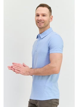 CROSSHATCH Men Regular Fit Embroidered Logo Short Sleeves Polo, Light Blue  - Image 3