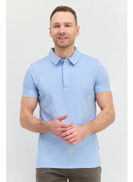 CROSSHATCH Men Regular Fit Embroidered Logo Short Sleeves Polo, Light Blue  - Image 1