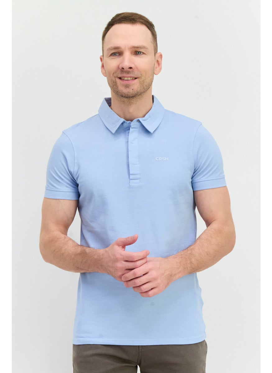CROSSHATCH Men Regular Fit Embroidered Logo Short Sleeves Polo, Light Blue  - Image 1