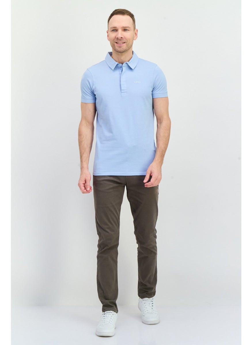 CROSSHATCH Men Regular Fit Embroidered Logo Short Sleeves Polo, Light Blue  - Image 2