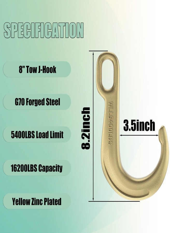 AODESTINY 2PCS 8" Heavy Duty J Hooks for Towing, Yellow Zinc Plated Tow J Hook Grade 70 Clevis J Hook for Transport Chain, 5400LBS Capacity Heavy Load - Image 2