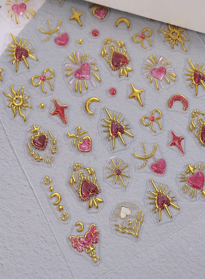 Charmark 5Sheet Nail Art Stickers Decals 3D Retro Heart Bow Sun Moon Star Rhinestone Nail Stickers for Nail Art Gold Silver Nail Design Kit Nail Accessories Self-Adhesive DIY Acrylic Manicure Nail Art Supplies - Image 4