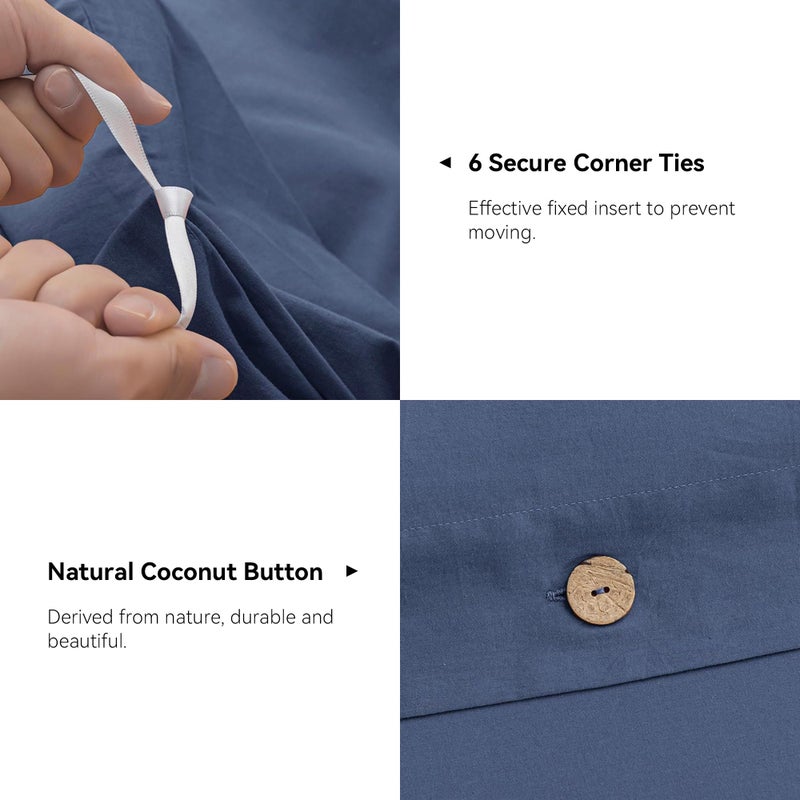 JELLYMONI Cotton Duvet Cover Queen Size - Blue Comforter Cover with Button 100% Washed Cotton 3PCS Breathable Soft Solid Bedding Set Duvet Cover 90Ã—90in & 2 Pillowcases (NO Comforter) - Image 5