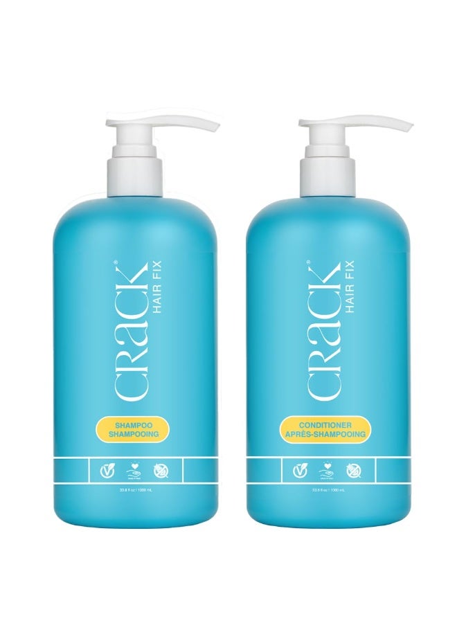 CRACK HAIR FIX Shampoo and Conditioner Set, 33.8 oz Each | Anti-Frizz Hair Products for Damaged Hair, Bond Repair, Curl Care, Humidity Control, and Color Protection - Image 1