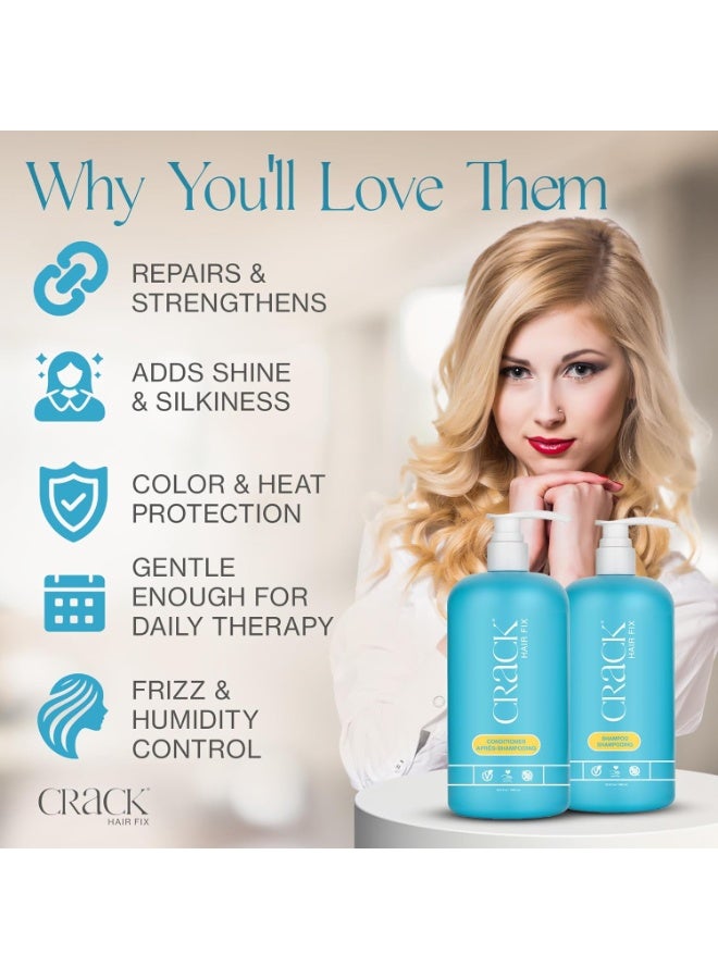 CRACK HAIR FIX Shampoo and Conditioner Set, 33.8 oz Each | Anti-Frizz Hair Products for Damaged Hair, Bond Repair, Curl Care, Humidity Control, and Color Protection - Image 3