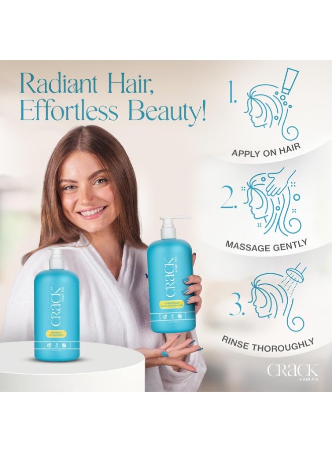 CRACK HAIR FIX Shampoo and Conditioner Set, 33.8 oz Each | Anti-Frizz Hair Products for Damaged Hair, Bond Repair, Curl Care, Humidity Control, and Color Protection - Image 2