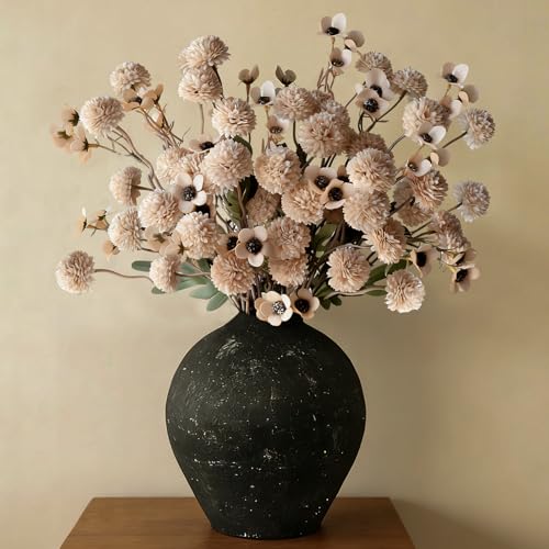 Cherica 12 Pcs Fake Flowers Beige Artificial Mums Faux Pompon Kiku Mums Artificial Flowers with Long Stems Floral Arrangement Silk Dried Flowers Home Decor Fall Decorations For Home Vase FillerNo Vase - Image 1