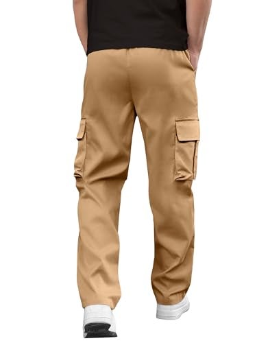 PLEPAN Men's Casual Cargo Pants Drawstring Hiking Pants Workout Tactical Joggers Sweatpants for Men Khaki Large - Image 3