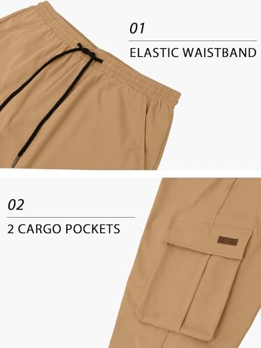 PLEPAN Men's Casual Cargo Pants Drawstring Hiking Pants Workout Tactical Joggers Sweatpants for Men Khaki Large - Image 5