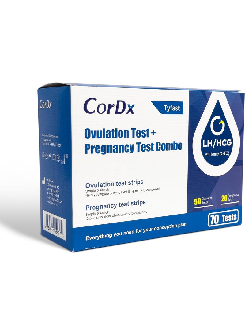 CORDX CorDx Ovulation + Early Detection Pregnancy Test Combo, Fertility and hCG Level Tracker Strips for Family Planning, Easy at Home Urine Testing, Clear and Fast Result with Over 99% Accuracy, 70 Tests 