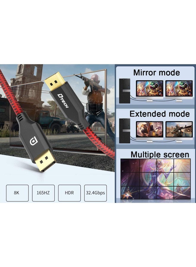دي تك كابل DisplayPort إلى DisplayPort 1.4 يدعم دقة 8K@60Hz و 4K@144Hz و 2K@240Hz و HDR و HDCP و UHD عالي السرعة (2 متر) - Image 2