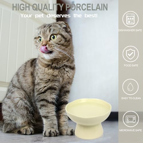 LOVINFURBABY 6.1" Wide 1.57" Deep Elevated Cat Bowls, Ceramic Water Bowls for Flat Faced Cats,Cat Feeder,Stress Free,Protect Cat’s Spine,Cream - Image 5