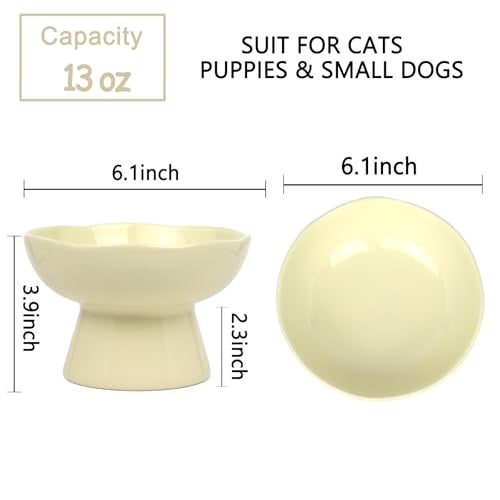 LOVINFURBABY 6.1" Wide 1.57" Deep Elevated Cat Bowls, Ceramic Water Bowls for Flat Faced Cats,Cat Feeder,Stress Free,Protect Cat’s Spine,Cream - Image 2
