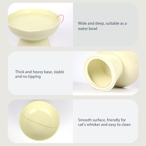 LOVINFURBABY 6.1" Wide 1.57" Deep Elevated Cat Bowls, Ceramic Water Bowls for Flat Faced Cats,Cat Feeder,Stress Free,Protect Cat’s Spine,Cream - Image 3