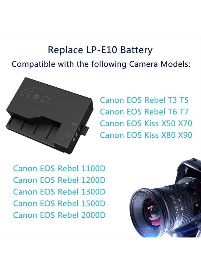 F1TP ACK-E10 AC Power Supply Adapter DR-E10 Dummy Battery Kit Replace LP-E10 Battery for Canon EOS Rebel T3 T5 T6 T7 1100D 1200D 1300D 1500D 2000D Cameras - Image 2