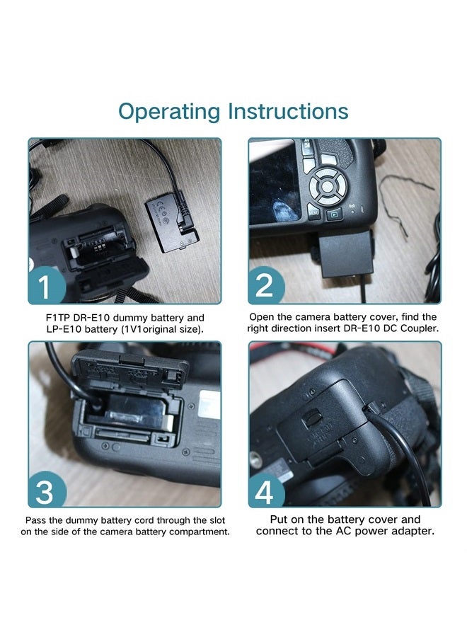 F1TP ACK-E10 AC Power Supply Adapter DR-E10 Dummy Battery Kit Replace LP-E10 Battery for Canon EOS Rebel T3 T5 T6 T7 1100D 1200D 1300D 1500D 2000D Cameras - Image 3