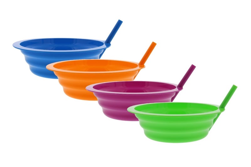 Arrow Home Products Arrow SipABowl 4Pack Set BuiltIn Straw  22Ounce Reusable Bowls Stop Liquid Spills Cereal Milk Ice Cream  Makes BreakfastSnack Time Easy  Dishwasher Safe  Blue Pink Green and Orange 